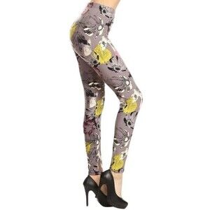 Reg One Size Womens Floral Multi-color Print, Full Leggings With Banded‎ High...